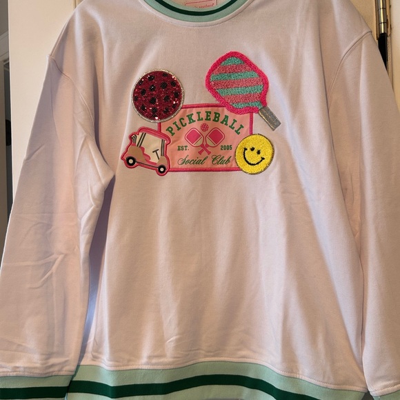 Simply Southern Pickleball  Embroidered Crewneck with Pink, Green & White - Picture 4 of 4